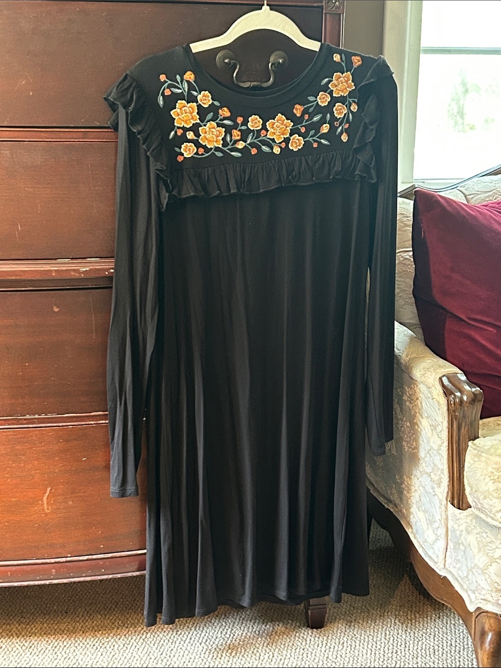 4 for $25! Black Long-Sleeve Floral Yoke Dress